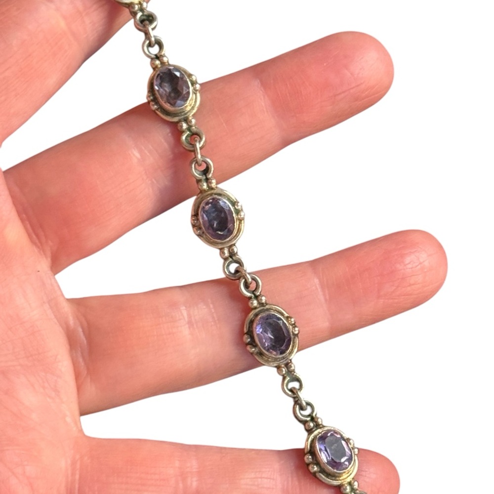 Elegant Purple amethyst  Gemstone sterling silver 925 tennis Bracelet